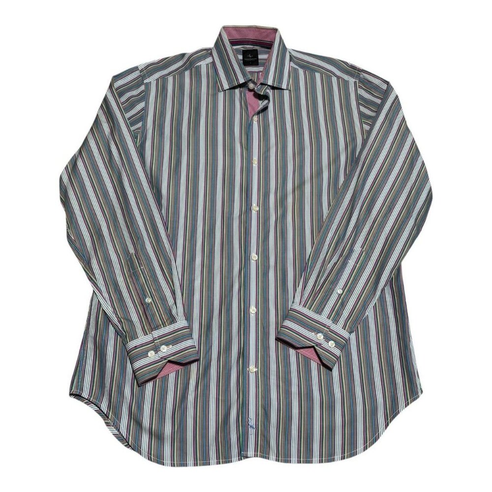 Tailorbyrd 100% Cotton Multicolor Striped Button Down Shirt Men's Large‎